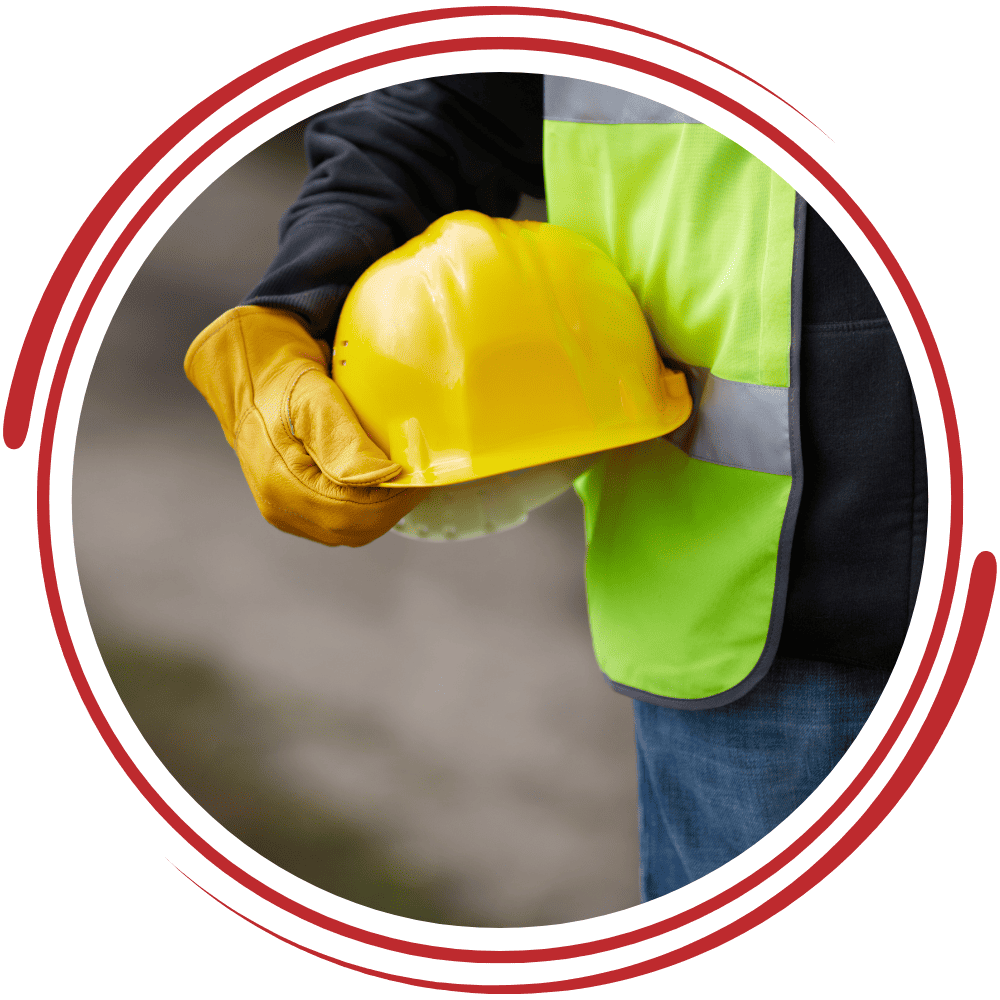 Construction safety helmet and gloves for site safety and compliance.