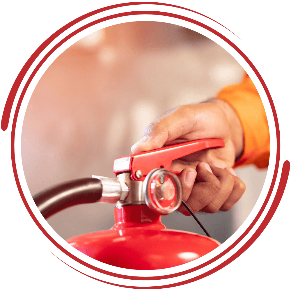 Fire extinguisher being inspected by a safety professional.